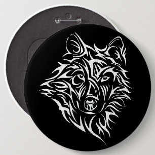 White Wolf Head on Black  6 Cm Round Badge