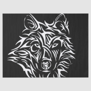 White Wolf Head on Black  Tissue Paper