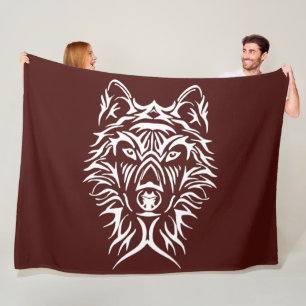 White Wolf Head on Blood Red Fleece Blanket