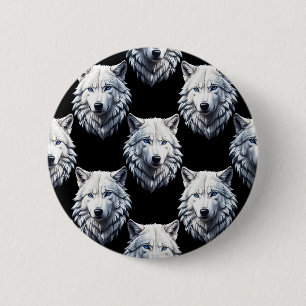 White Wolf Head Pattern Design  6 Cm Round Badge