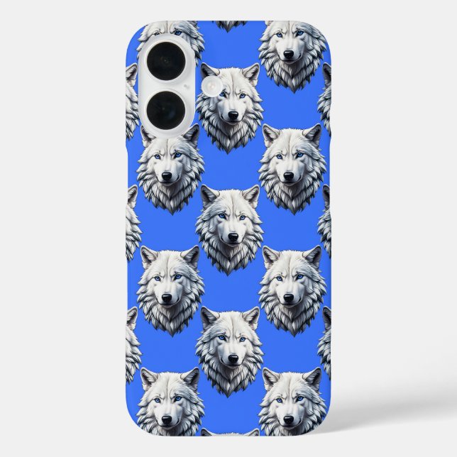 White Wolf Head Pattern Design Blue  Case-Mate iPhone Case (Back)