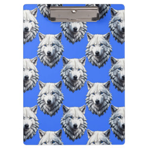 White Wolf Head Pattern Design Blue Clipboard