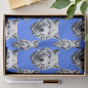 White Wolf Head Pattern Design Blue Tissue Paper