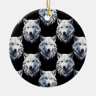 White Wolf Head Pattern Design  Ceramic Ornament