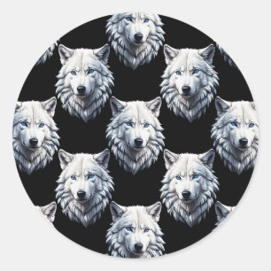 White Wolf Head Pattern Design Classic Round Sticker