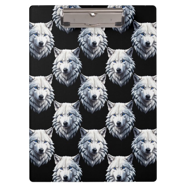 White Wolf Head Pattern Design  Clipboard (Front)