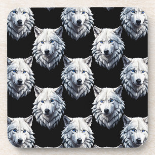 White Wolf Head Pattern Design Coaster