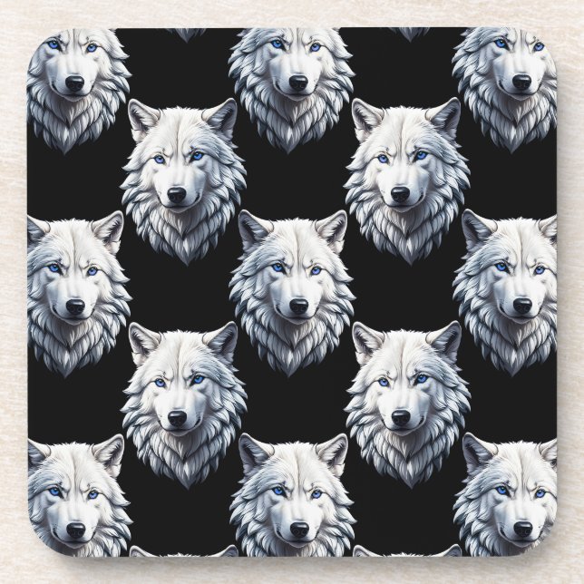 White Wolf Head Pattern Design  Coaster (Front)
