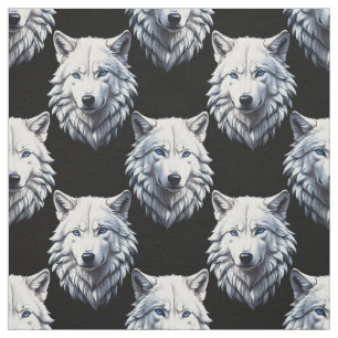 White Wolf Head Pattern Design  Fabric