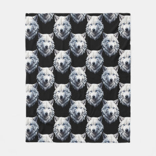 White Wolf Head Pattern Design  Fleece Blanket