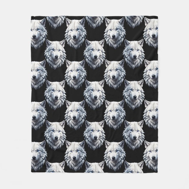 White Wolf Head Pattern Design  Fleece Blanket (Front)