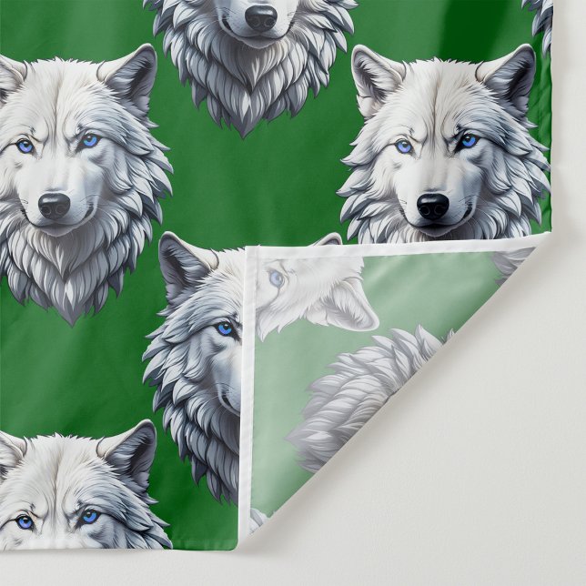 White Wolf Head Pattern Design Green  Fabric (Creator Uploaded)