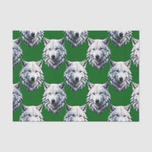 White Wolf Head Pattern Design Green Tissue Paper