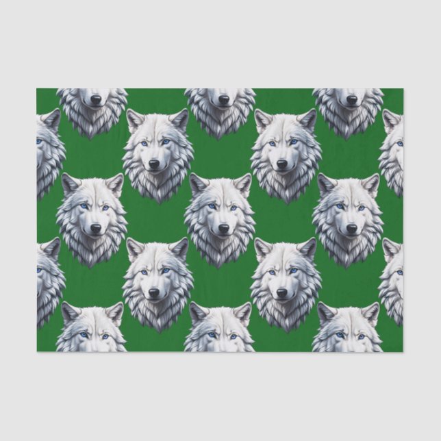 White Wolf Head Pattern Design Green  Tissue Paper (Front)