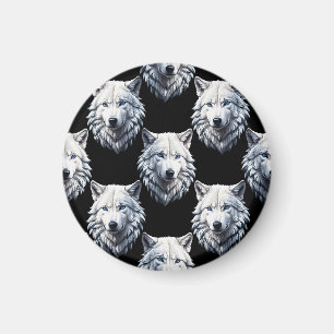 White Wolf Head Pattern Design Magnet