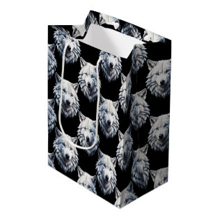 White Wolf Head Pattern Design Medium Gift Bag