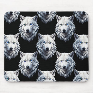 White Wolf Head Pattern Design Mouse Pad