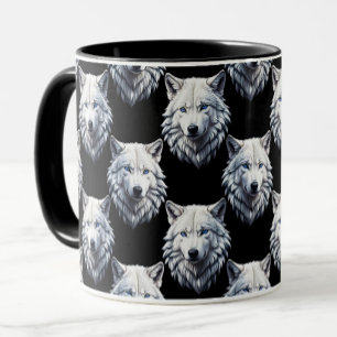 White Wolf Head Pattern Design Mug