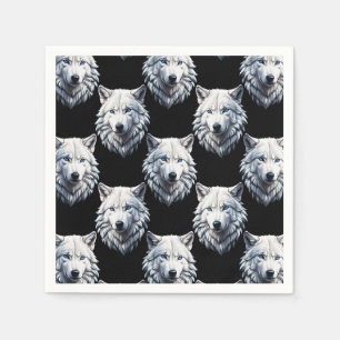 White Wolf Head Pattern Design Napkin