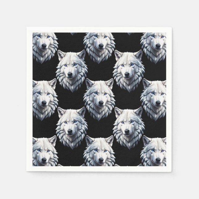 White Wolf Head Pattern Design  Napkin (Front)