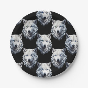 White Wolf Head Pattern Design Paper Plate