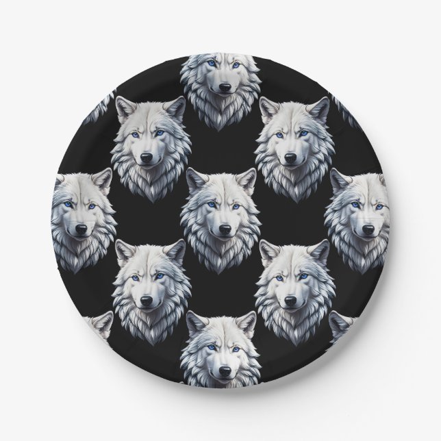 White Wolf Head Pattern Design  Paper Plate (Front)