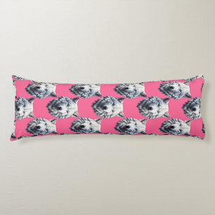 White Wolf Head Pattern Design Pink  Body Cushion