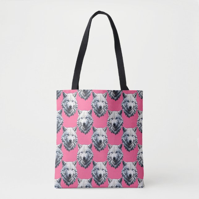 White Wolf Head Pattern Design Pink  Tote Bag (Front)