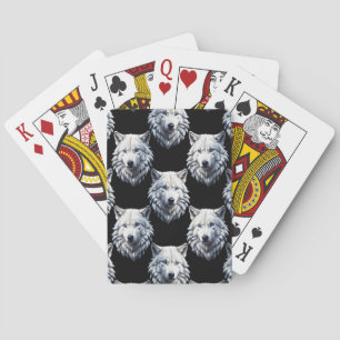 White Wolf Head Pattern Design  Playing Cards