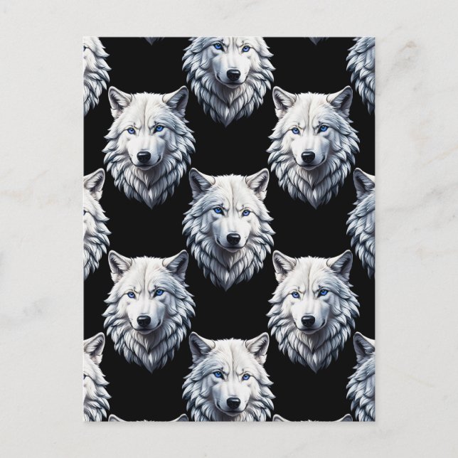 White Wolf Head Pattern Design  Postcard (Front)