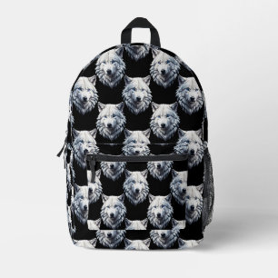 White Wolf Head Pattern Design Printed Backpack