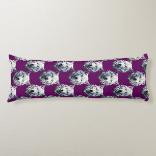 White Wolf Head Pattern Design Purple Body Cushion