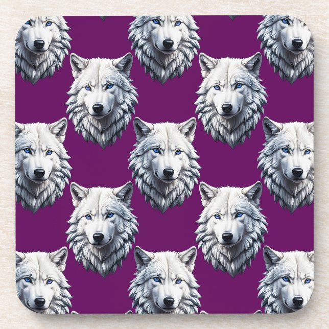 White Wolf Head Pattern Design Purple  Coaster (Front)