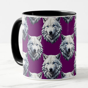 White Wolf Head Pattern Design Purple Mug