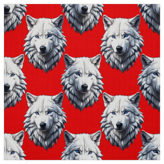 White Wolf Head Pattern Design - Red Fabric (Swatch)