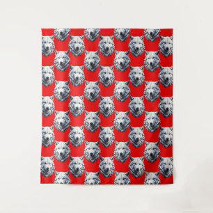 White Wolf Head Pattern Design - Red  Tapestry
