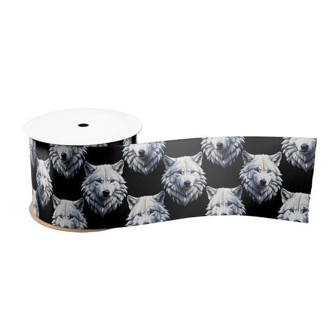 White Wolf Head Pattern Design  Satin Ribbon (Creator Uploaded)