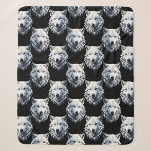 White Wolf Head Pattern Design Sherpa Blanket