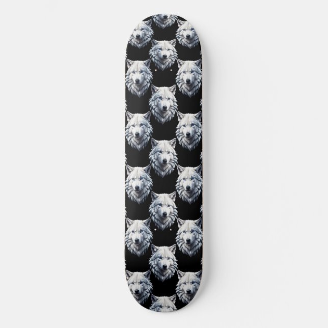 White Wolf Head Pattern Design  Skateboard (Front)