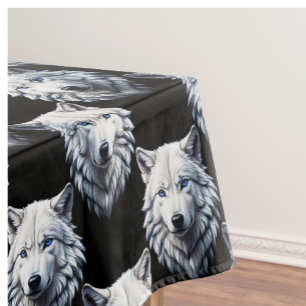 White Wolf Head Pattern Design Tablecloth