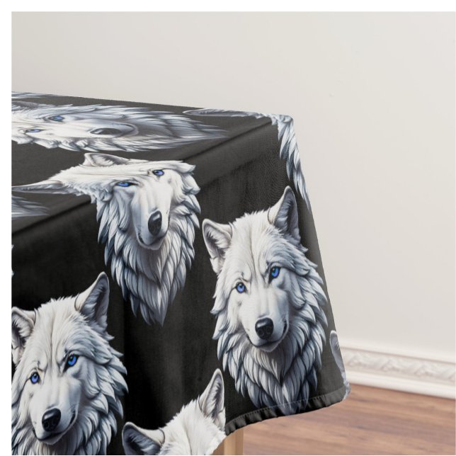 White Wolf Head Pattern Design  Tablecloth (Creator Uploaded)