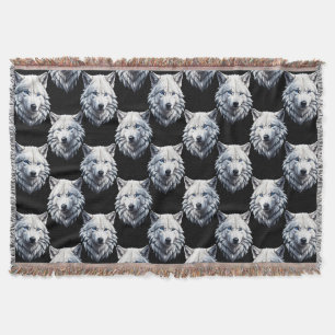 White Wolf Head Pattern Design  Throw Blanket
