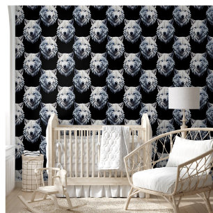 White Wolf Head Pattern Design Wallpaper