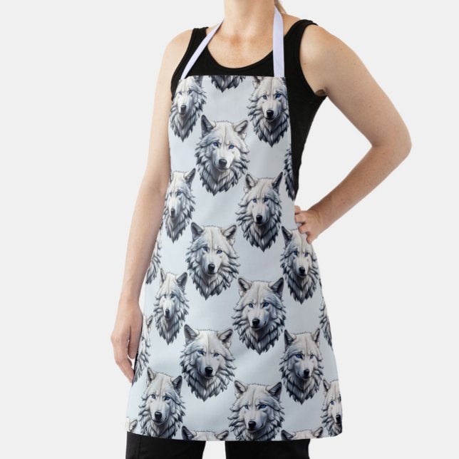 White Wolf Head Pattern Design - White  Apron (Creator Uploaded)