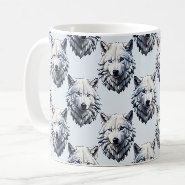 White Wolf Head Pattern Design - White  Coffee Mug (Creator Uploaded)