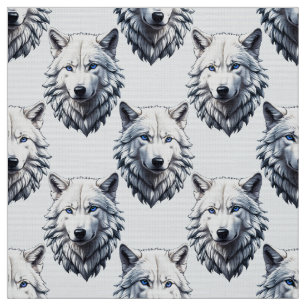White Wolf Head Pattern Design - White  Fabric