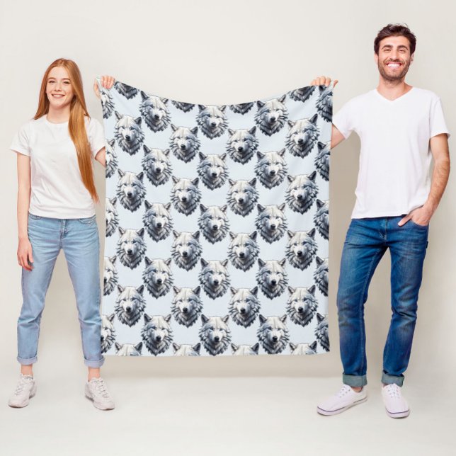 White Wolf Head Pattern Design - White  Fleece Blanket (Creator Uploaded)