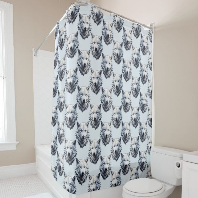 White Wolf Head Pattern Design - White  Shower Curtain (Creator Uploaded)