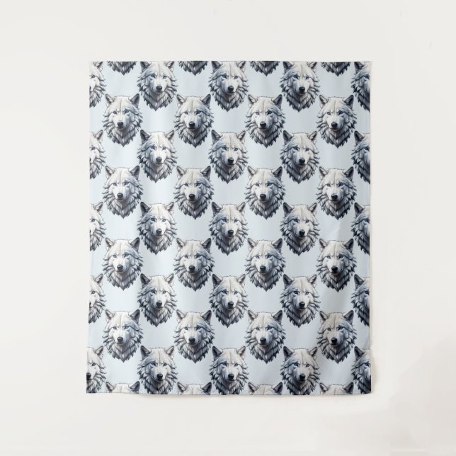 White Wolf Head Pattern Design - White  Tapestry (Front)
