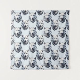 White Wolf Head Pattern Design - White  Tapestry
